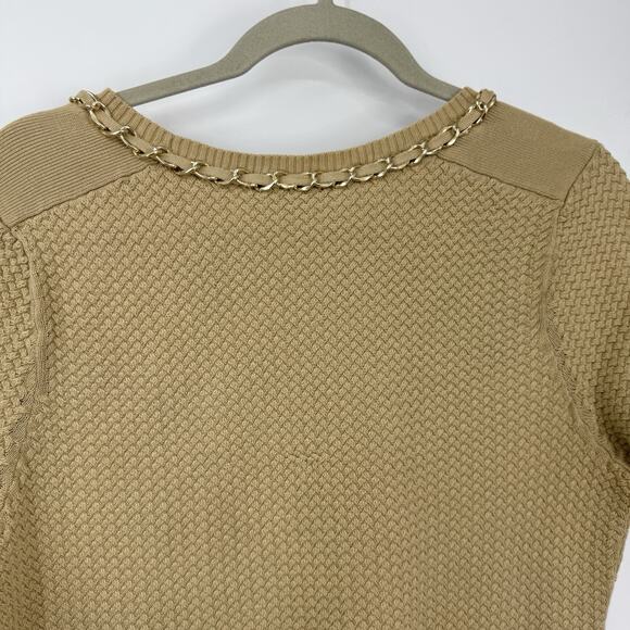 Brooks Brothers Short Sleeve Sweater Women Size Large Beige Knit Chain Trim - Picture 6 of 10